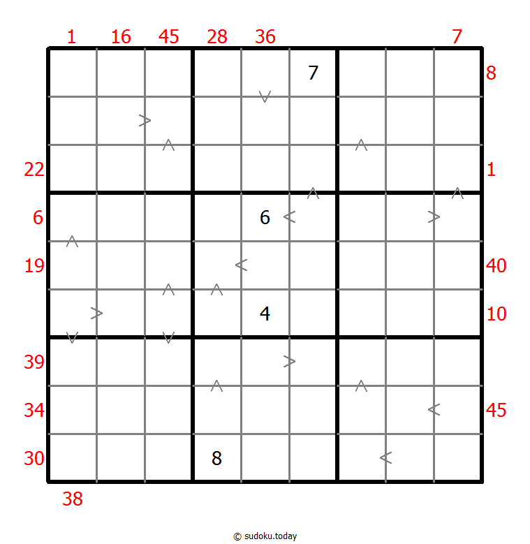 Hybrid Sudoku ( X Sums + Greater Than )