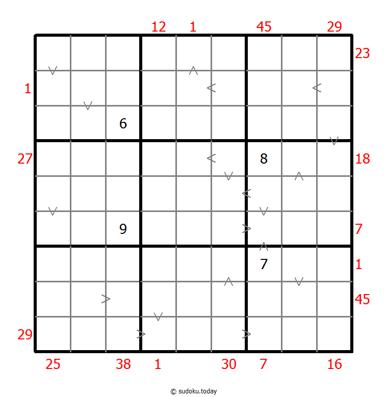 Hybrid Sudoku ( X Sums + Greater Than ) 29-August-2020