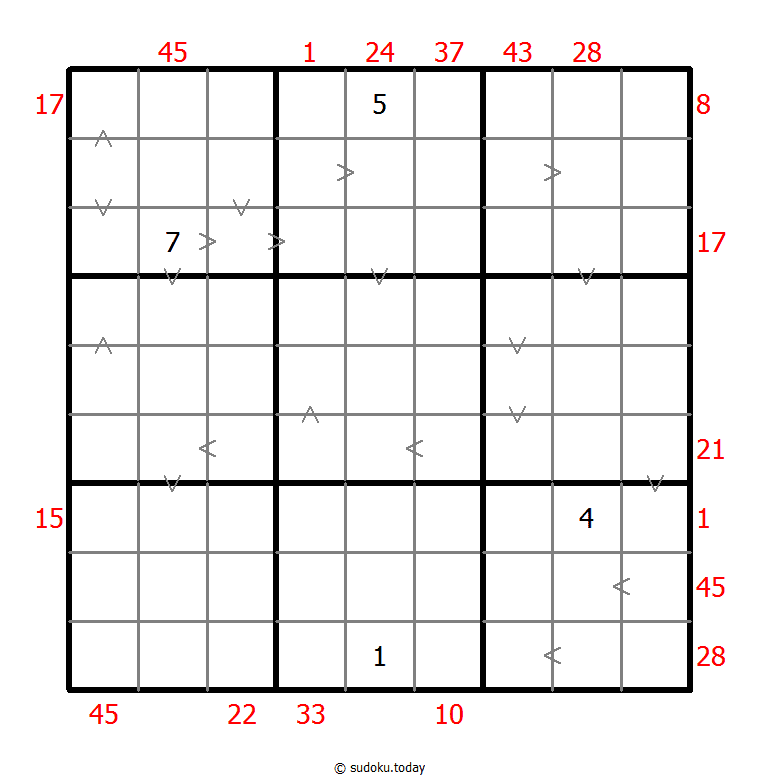 Hybrid Sudoku ( X Sums + Greater Than )