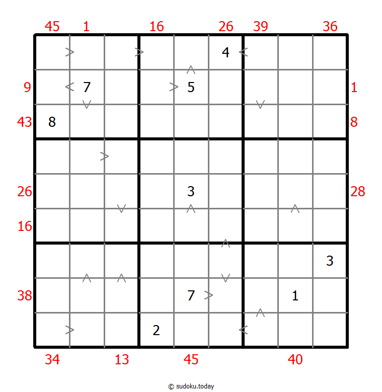 Hybrid Sudoku ( X Sums + Greater Than )