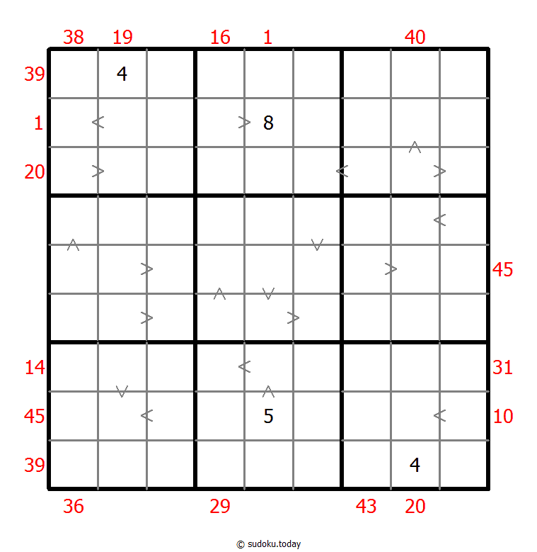 Hybrid Sudoku ( X Sums + Greater Than )