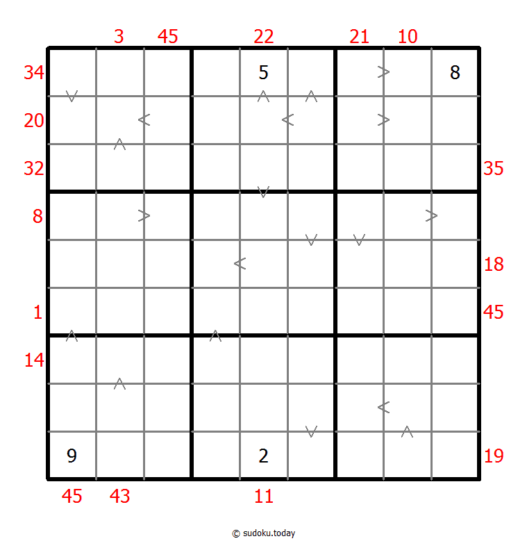 Hybrid Sudoku ( X Sums + Greater Than )