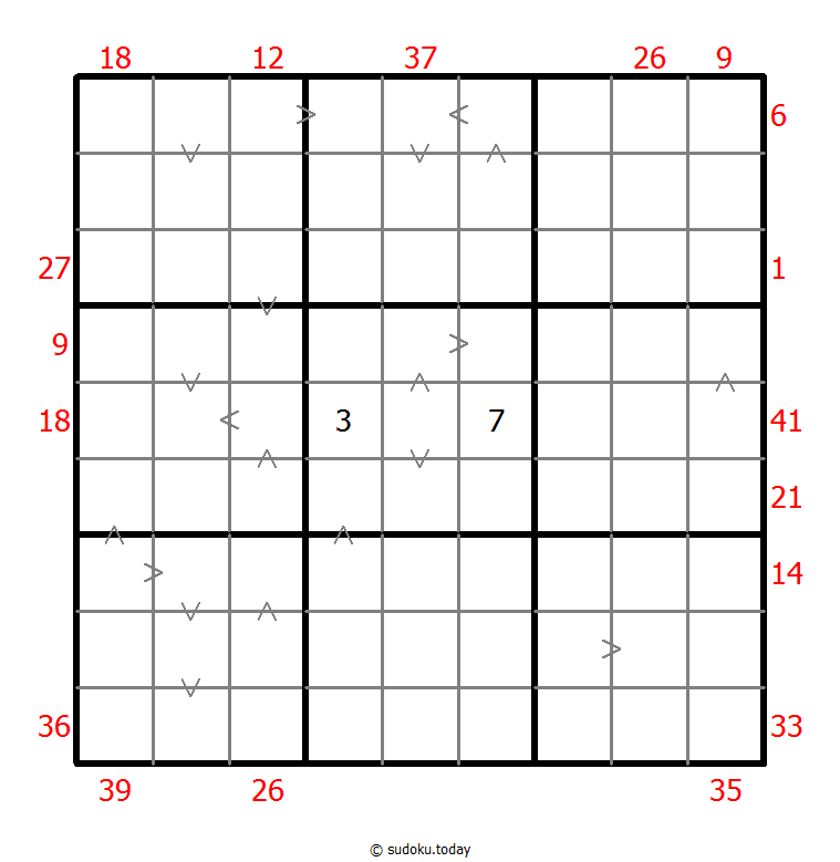 Hybrid Sudoku ( X Sums + Greater Than )