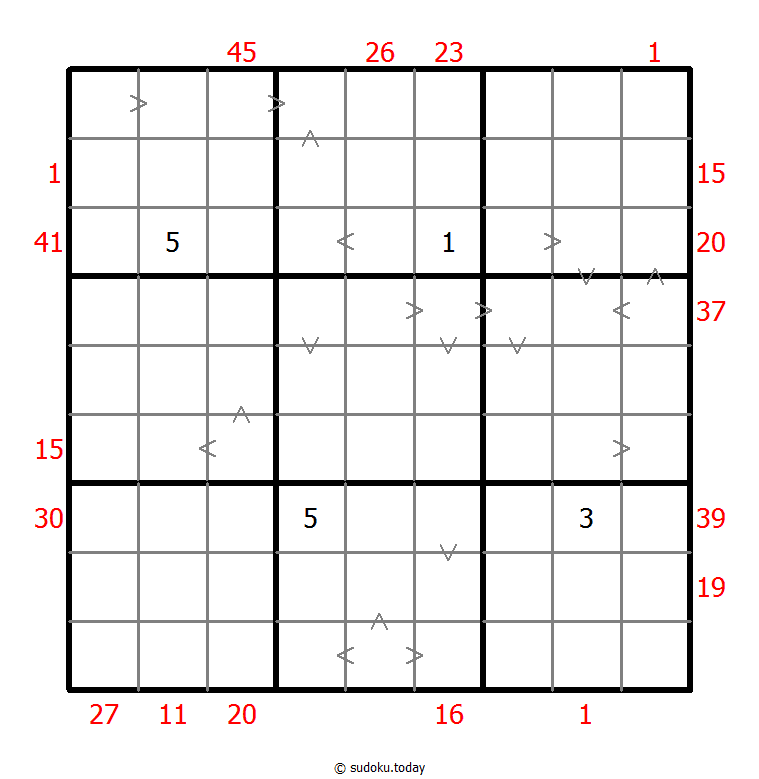 Hybrid Sudoku ( X Sums + Greater Than ) 15-October-2020