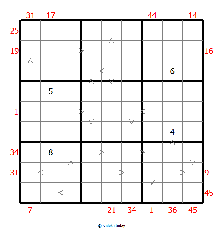Hybrid Sudoku ( X Sums + Greater Than ) 05 December 2025