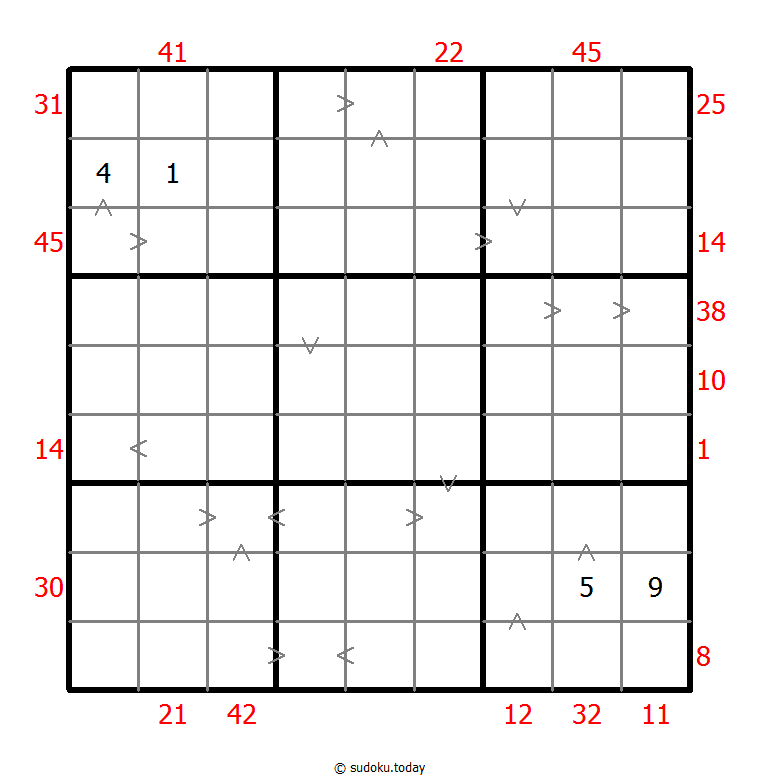 Hybrid Sudoku ( X Sums + Greater Than ) 16-September-2020