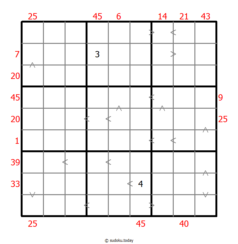 Hybrid Sudoku ( X Sums + Greater Than )