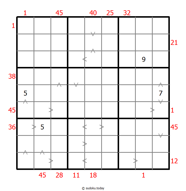 Hybrid Sudoku ( X Sums + Greater Than ) 26-October-2020
