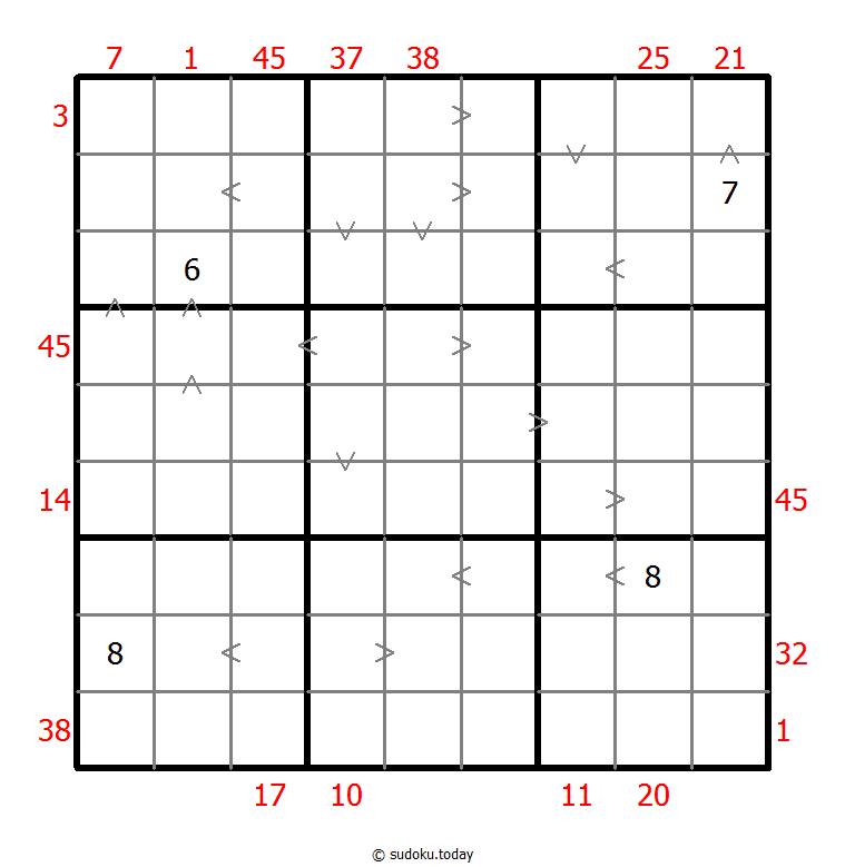 Hybrid Sudoku ( X Sums + Greater Than ) 09 November 2025