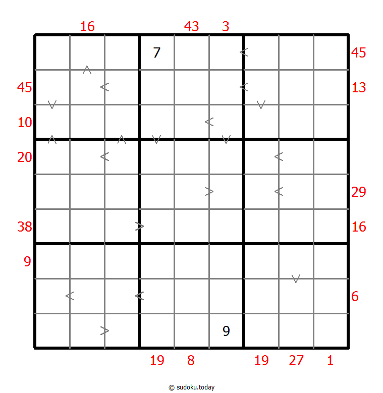 Hybrid Sudoku ( X Sums + Greater Than )
