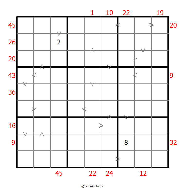 Hybrid Sudoku ( X Sums + Greater Than )