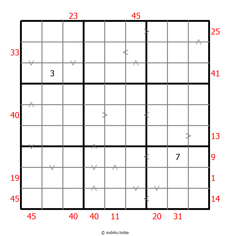 Hybrid Sudoku ( X Sums + Greater Than )
