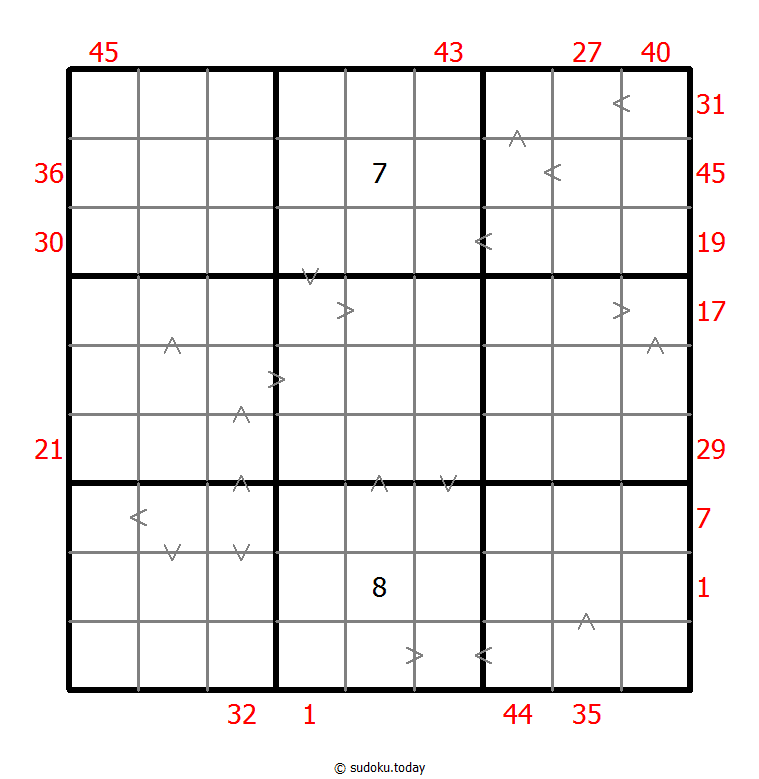 Hybrid Sudoku ( X Sums + Greater Than )