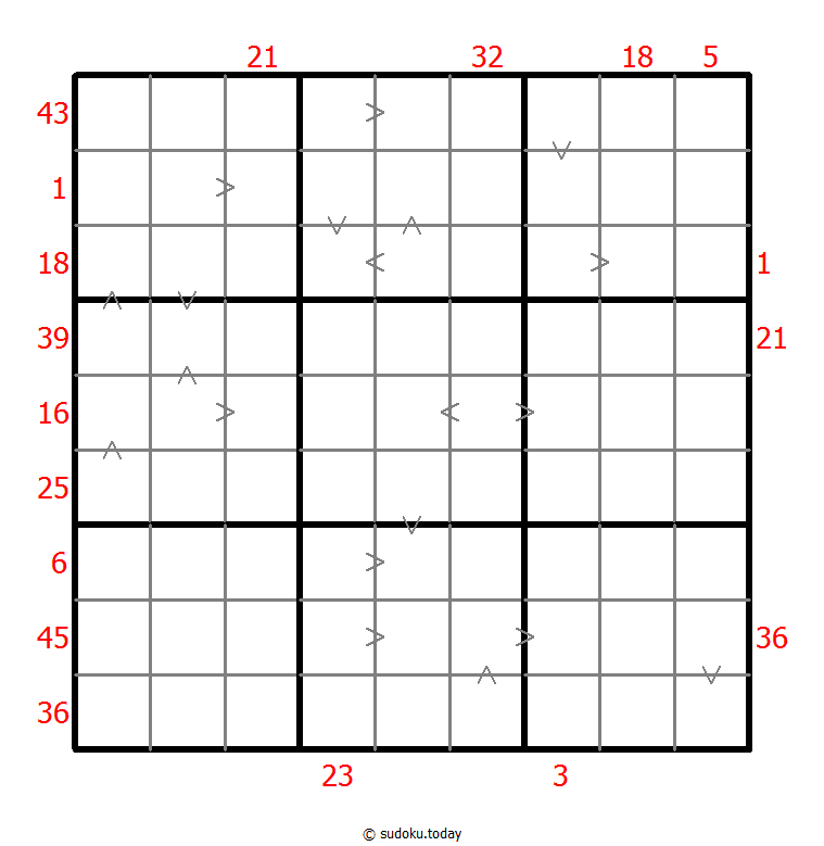 Hybrid Sudoku ( X Sums + Greater Than )