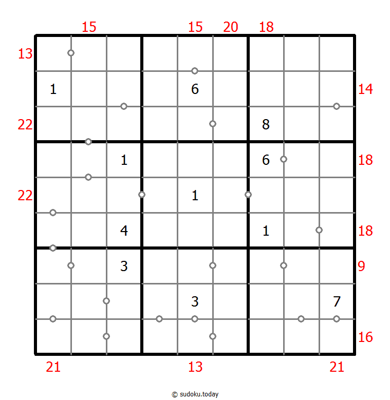 Sudoku hybrydowe (ciągłość + suma z ramki)