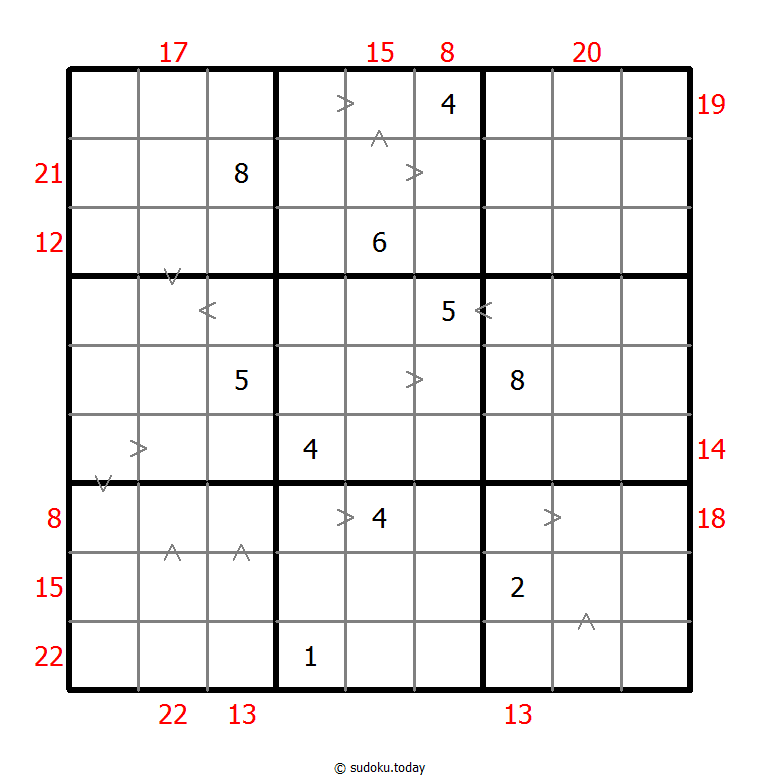 Hybrid Sudoku ( Greater Than + Sum Frame )
