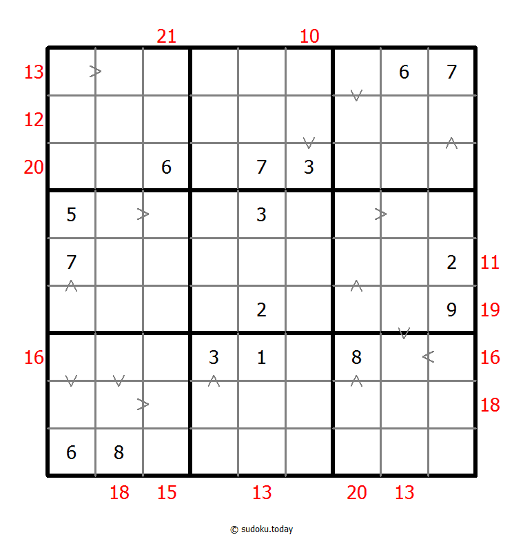 Hybrid Sudoku ( Greater Than + Sum Frame )