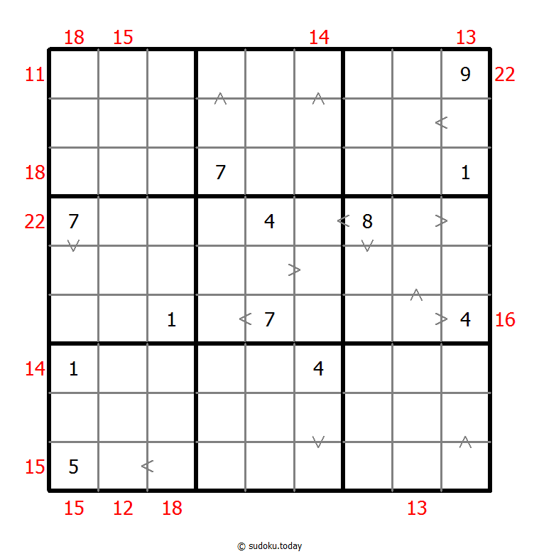 Hybrid Sudoku ( Greater Than + Sum Frame )