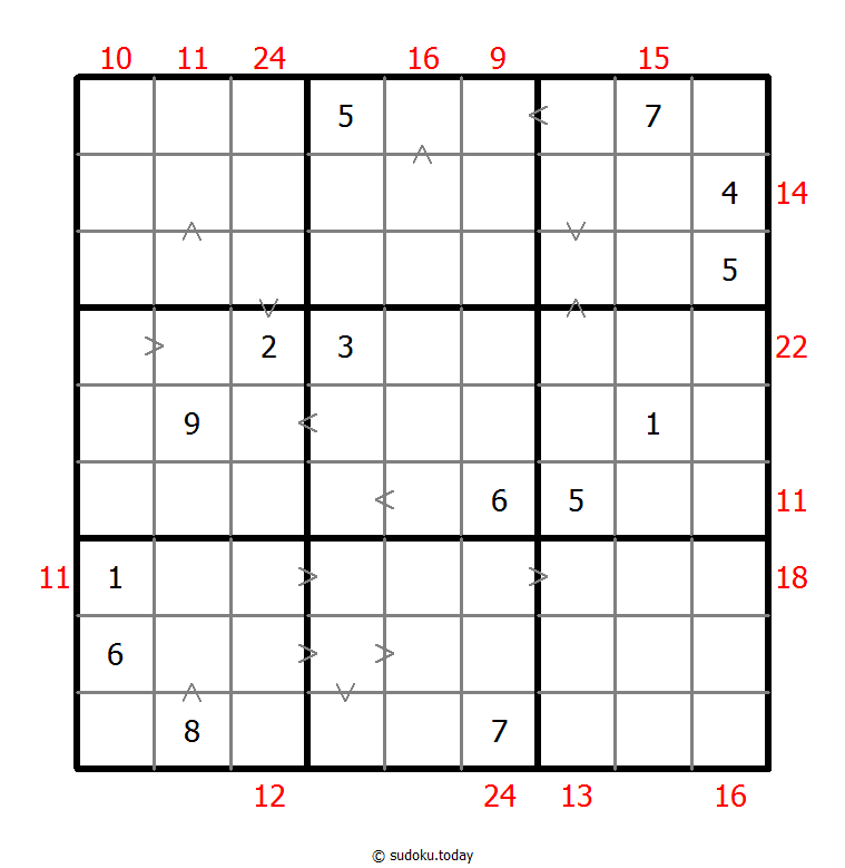 Hybrid Sudoku ( Greater Than + Sum Frame )